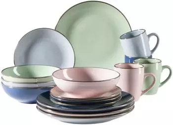 M&auml;ser Kombiservice Metallic Rim (16-tlg.) blau/gr&uuml;n/rosa/dunkelblau