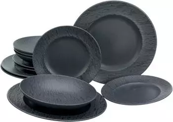 CreaTable Tafelservice Rondo Schiefer schwarz (12-tlg.)