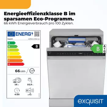 Exquisit GSP9616-450B inoxlook – Exquisit GSP9616-450B inoxlook – Großer Geschirrspüler mit sparsamen Programmen