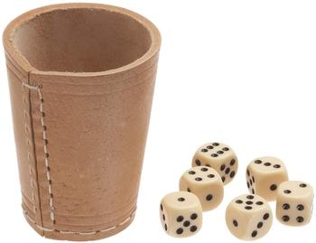 Weible Spiele Leder-Würfelbecher natur 9 cm + 6 Würfel, 1 Stück
