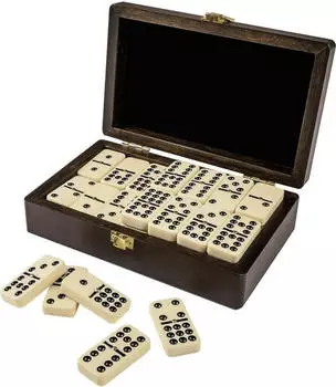 Domino Doppel 9 in Box mit Walnussoptik Holz/Kunststoff Legespiel (3627)