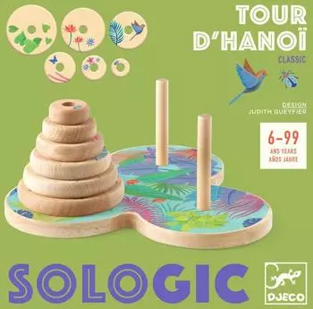 Turm von Hanoi Holz-Logikspiel mit Pflanzenmotiven
