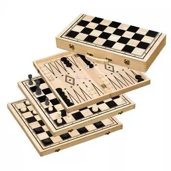 Schach-Backgammon-Dame-Set, Holz, Feld 50mm, mit Tragegriff (2519)