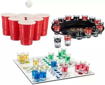 Trink-Roulette Set, 3-teilig, 50 Becher, bunt