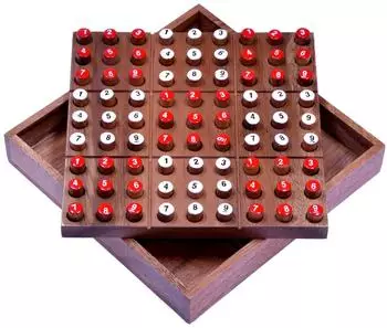 Sudoku Steckspiel aus Holz mit Zahlensteckern, 18x18cm