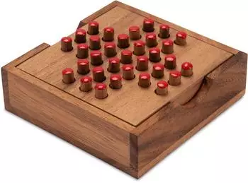 Solitär Gr. L Denkspiel aus Holz, rote Stecker (226)