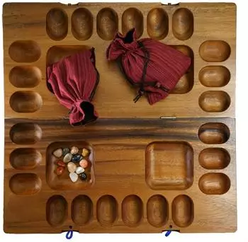 Kalaha Gesellschaftsspiel für 2–4 Spieler, Edelsteinspiel aus Samena-Holz
