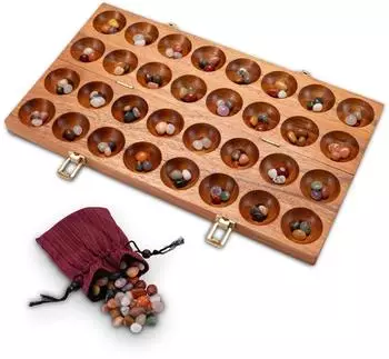 Hus / Bao / Kalaha Samenaholz mit goldenem Metallverschluss und Edelsteinen (4463)