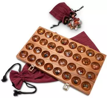 Hus Samena Brettspiel mit Metallverschlüssen gold, Edelsteinen und Stoffbeutel