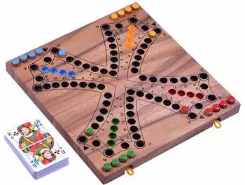 Tock für 4 Spieler, Brettspiel aus Holz mit Spielkarten (001)