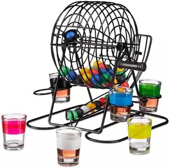 Bingo Trinkspiel Lostrommel mit Kurbel, bunt
