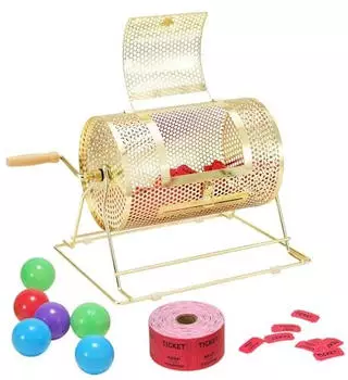 Tombola-Trommel, Metall, Messing, 2500 Tickets/100 B&auml;lle, 295x190mm