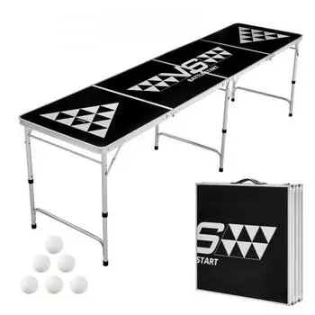 Beer-Pong-Tisch, klappbar, 240x60cm, h&ouml;henverstellbar, mit 6 B&auml;llen