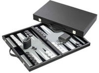 Philos 1731 - Backgammon Filzinlet grau-wei&szlig;-schwarz, medium, Koffer Kunstleder