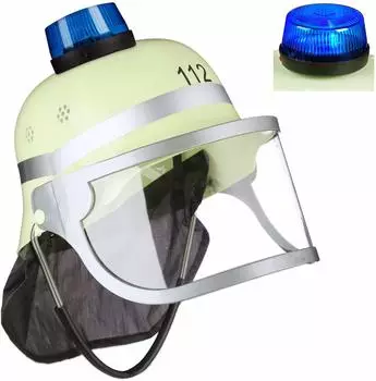 Relaxdays 12 x Feuerwehrhelm Kinder, mit Blaulicht, Feuerwehrmann Helm Kinderfeuerwehrhelm gelb