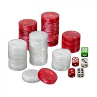 4108 - Spielsteine, Backgammon, Turnier, Kunststoff, rot wei&szlig;, inkl. W&uuml;rfel,