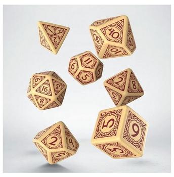 Q Workshop Viking Beige & Burgundy RPG Ornamented Dice Set 7 Polyhedral Pieces
