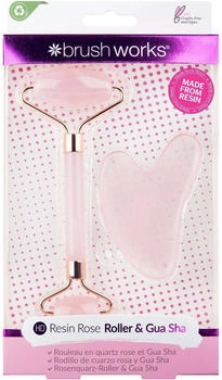brushworks HD Rose Quartz Roller & Gua Sha