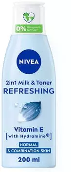 Nivea 2-in-1 Refreshing Milk & Toner (200ml) Face Cleanser with Vitamin E and Hydramine Deeply Cleanses Tones and Intensively Moisturises Skin