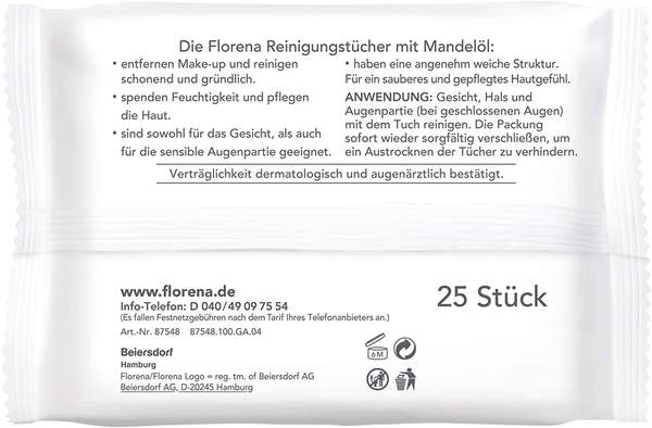 Make-up-Entferner Eigenschaften & Allgemeine Daten Florena Reinigungstücher Mandelöl (25 Stk.)