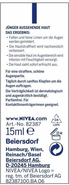 Hyaluron Cellular Filler + Straffung Augenpflege Eigenschaften & Allgemeine Daten Nivea Hyaluron Cellular Filler Augenpflege (15ml)