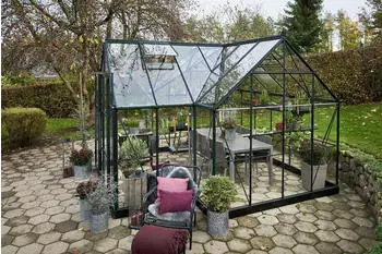 Halls Garden Room 12,9 m&sup2; 390 x 389 cm 3mm Sicherheitsglas schwarz