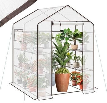 Sekey 200x145x145 cm Foliengewächshaus Balkon 10 Regalböden weiß XXL (37228)