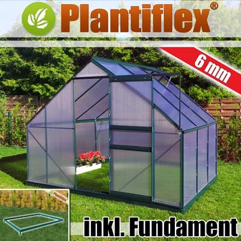 Plantiflex Gew&auml;chshaus Aluminium 7,58m&sup3; Fundament 250x190cm 6mm Verglasung gr&uuml;n (GH-475-GR-6mm)