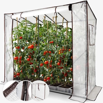 Arebos Tomatengew&auml;chshaus 200&times;77&times;170 cm 2 Netzfenstern Rollt&uuml;r