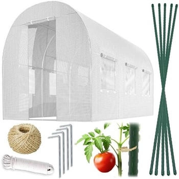 Plonos Folientunnel Set mit Pflanzenstützen Zubehör 2 x 3,5 x 2 m 7m2 Weiß (4971-B)