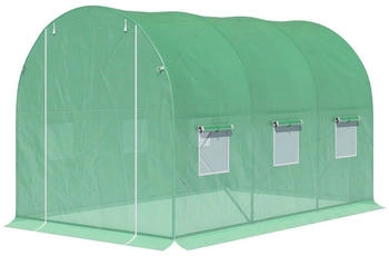 Outsunny Tunnel Gartenfläche 6 m² 3L x 2B x 2H m Rohrrahmen Reißverschlusstür 6 aufrollbare Fenster Grün (845-146)