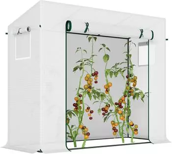 Outsunny Gew&auml;chshaus 200x68x196cm Rollt&uuml;r & Seitenfenster Stahl PE (845-144V01WT)