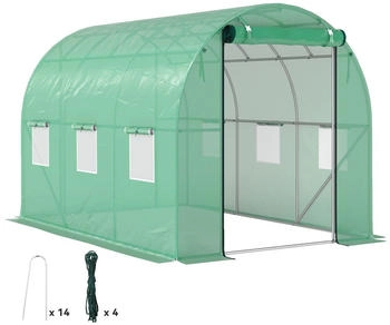 Outsunny Gewächshaus 3 x 2 x 2 m 6 Fenster Rolltür Grün (84H-238V00GN)