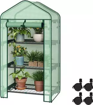 Woltu Foliengewächshaus mit 3 Regalen 70x130x50 cm Grün (800001293083)