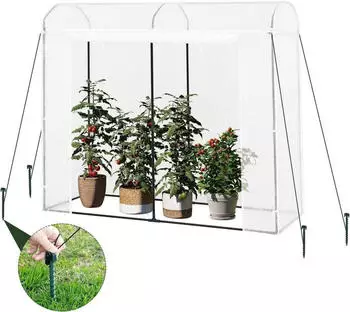Woltu Gewächshaus mit Tür 2 Fenstern Stahlrohr PE 170x68x200cm weiß (800001002567)