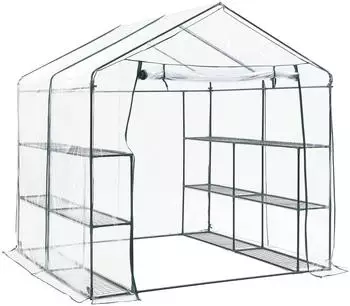 en.casa Foliengewächshaus Grünau mit Ablagen 200 x 200 x 220 cm transparent (ACGH-24018)