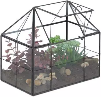 Relaxdays Pflanzenterrarium aus Glas Hausform (10051118_46)
