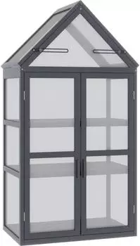 Outsunny Mini Gew&auml;chshaus Wetterfest Tannenholz Polycarbonat Grau (DE845-5020431)