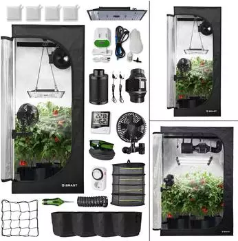 Brast GrowBox Komplettset 70x70x160cm Vollspektrum LED, Belüftungs- & Bewässerungssystem