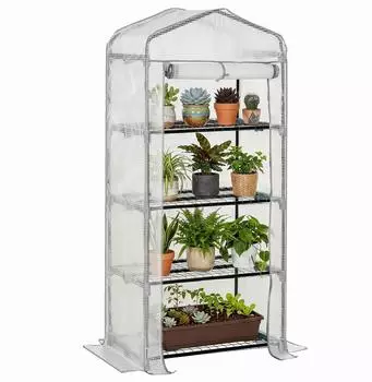 Outsunny Foliengewächshaus mit Rolltor 4 Etagen 70x50x160cm weiß (845-228V01WT)