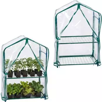 Relaxdays Balkon-Gew&auml;chshaus 2 Etagen, PVC-Folie, Stahl, 95x59x39cm, gr&uuml;n/transparent