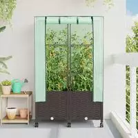 vidaXL Gartenplanter mit Gew&auml;chshausabdeckung und R&auml;dern 2 stk. Braun
