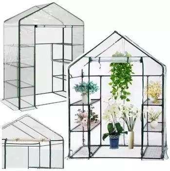 Lean Toys Mini-Gewächshaus PVC-Folie, 4 Metallregale, 195x143x73cm