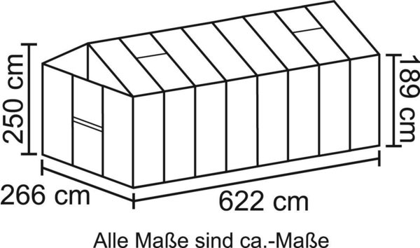 Vitavia Zeus 15700 (3mm ESG, Alu blank) Alu-Gewächshaus Gestell & Dach VITAVIA Zeus 15700 Alu ESG 3 mm/Dach HKP 10 mm 15,7 m2