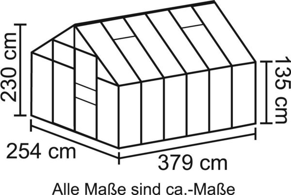 Vitavia Merkur 9900 (6mm HKP, Alu grün) Gewächshaus Gestell & Eigenschaften VITAVIA Merkur 9900 Alu grün HKP 6 mm 9,9 m2