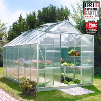 Konifera Gew&auml;chshaus Set &raquo;Calisto 11500&laquo;, B/T/H: 254/441/230 cm, silber, 6 mm, mit Fundamentrahmen silberfarben