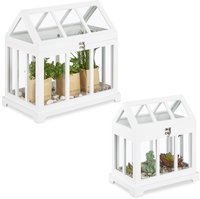 Relaxdays - Mini Gew&auml;chhaus, 2er Set, F&uuml;r Die Fensterbank, Indoor Treibhaus, Glas
