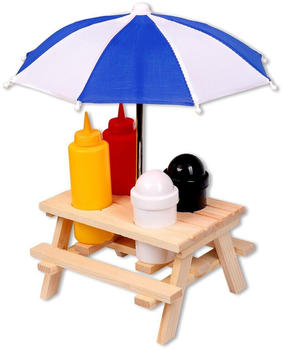 Schramm Gewürzständer Picknicktisch mit Sonnenschirm Menage Senf Ketchup Salz Pfeffer Spender BBQ Menage Gewürzhalter Gewürzregal 6-teiliges Set