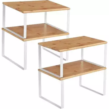 Songmics Gewürzregal 4er-Set, stapelbar, erweiterbar, Metall & Holz, Weiß & Beige (KCS010N01)