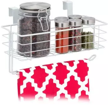 Relaxdays Einh&auml;ngekorb mit K&uuml;chenrollenhalter Drahtkorb wei&szlig; 3er-Set
